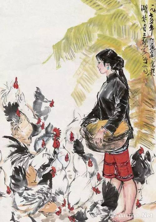 黄胄 饲鸡图 成交额:759万元 拍卖时间:2016.12 拍卖公司:北京保利