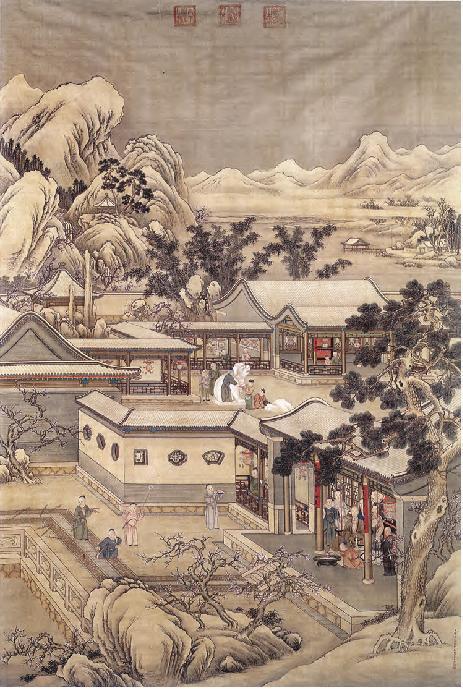 清代《乾隆岁朝行乐图》,表现了宫廷里过春节的情景