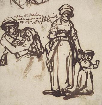 伦勃朗?凡?莱因（Rembrandt van Rijn），1606 – 1669：《妇人和两个孩子习作》