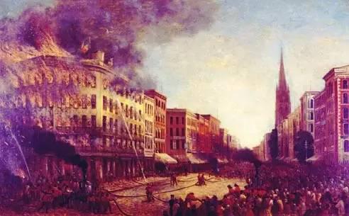 博物馆大火油画 C。 P。 Cranch, oil painting (c。 1865) -Pittsford Picture Framing,Inc。