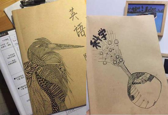 体育老师爸爸给孩子画的书皮 你就说服不服? 昨天在一个微信群里,有人晒了她亲笔画上去的几本书皮。同样很有才,有木有?