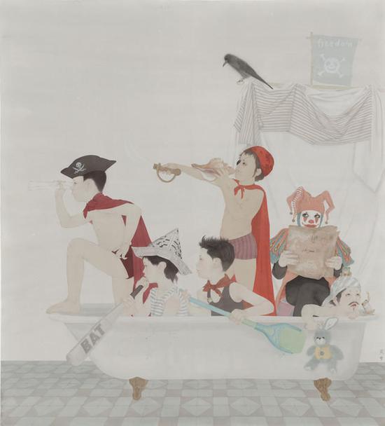 周雪，《游?梦系列----勇敢的心》，200x190cm，绢本设色， 2014