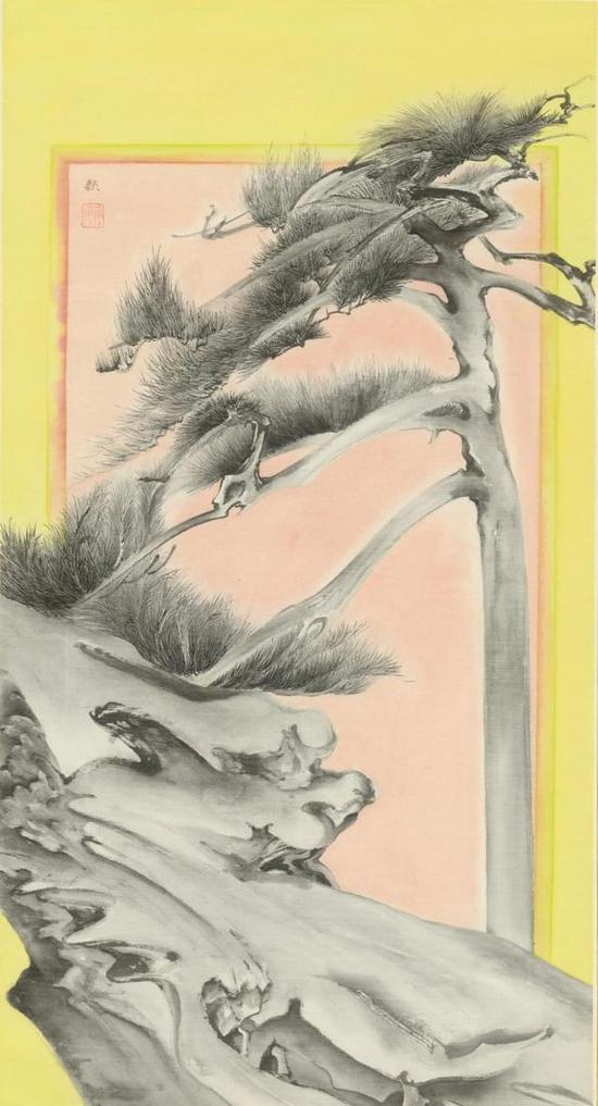 罗颖，《瑞意图一》，92x49cm ，绢本设色，2016