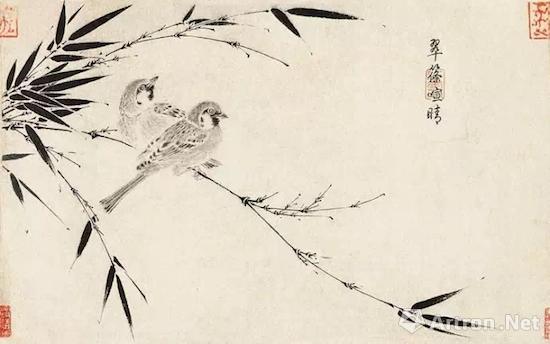 宋徽宗赵佶《写生珍禽图卷》第八段:翠篠喧晴