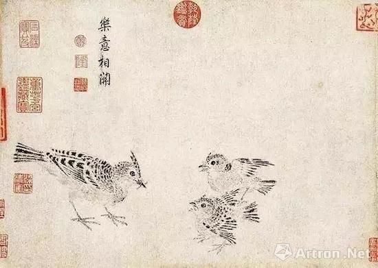 宋徽宗赵佶《写生珍禽图卷》第十二段:乐意相关