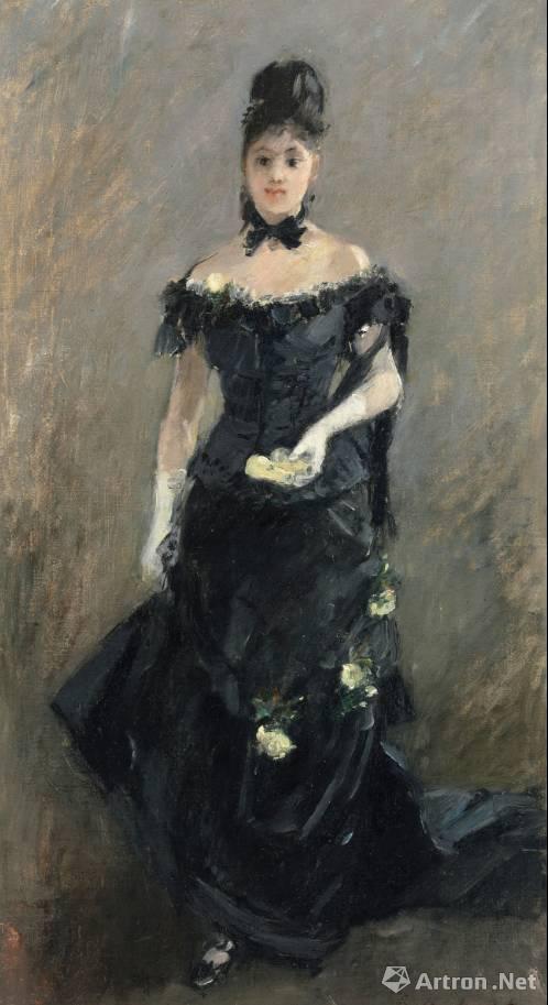 贝尔特?莫里索 （1841-1895） 《黑衣女人》或《剧院前》 油彩画布 57.3 x 30.7 cm 1875年作 估价：英镑 600，000 - 800，000，成交价：2，045，000英镑