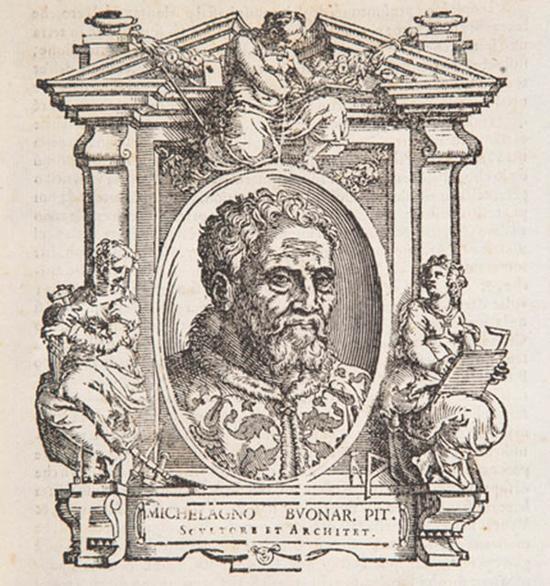 Cristoforo Coriolano，米开朗基罗肖像，1568年出版瓦萨里“生活的艺术家”