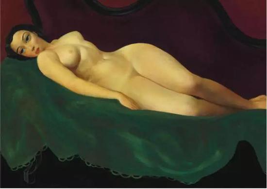 基斯林较高成交价作品《躺在沙发上的女人》，31.45万美金，2011纽约佳士得