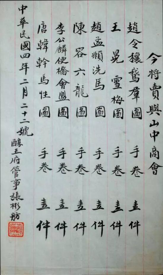 醇王府卖与山中商会的六卷古画字据