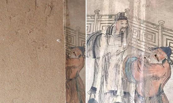 龙天庙戏台被盗壁画对比图