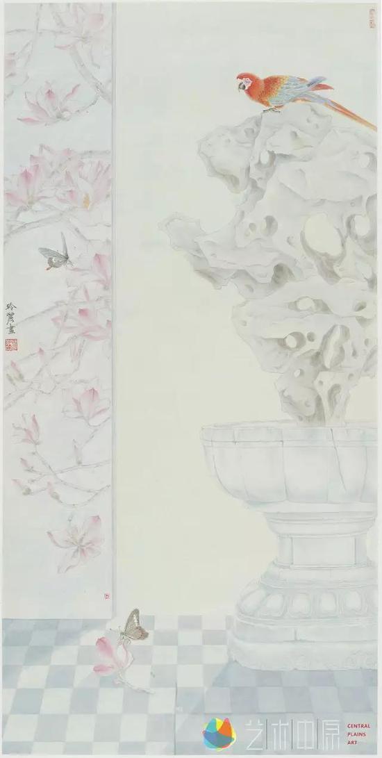 张玲丽《画屏系列》NO.3纸本130cmx64cm（2013年创作）