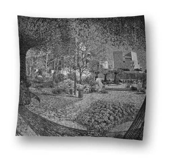 花园里的光：奥克斯兄弟的画作《冬天盖蒂中心的欧文花园》启发了本文作者重新思考量子力学和广义相对论。这幅绘在曲面纸上的巨细靡遗的作品促使观看者反思知觉本身。