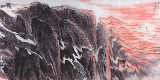 陆俨少（1909-1993）泰山观日 镜心  设色纸本 1978年作 68 × 135 cm
