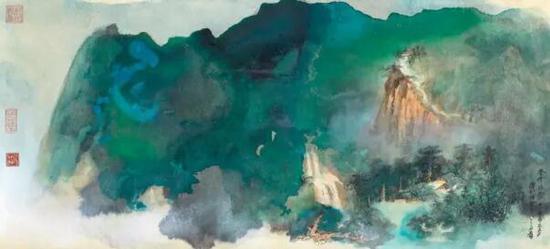 张大千（1899-1983）春云晓霭 立轴  设色纸本 辛酉（1981年）作 57 × 127 cm