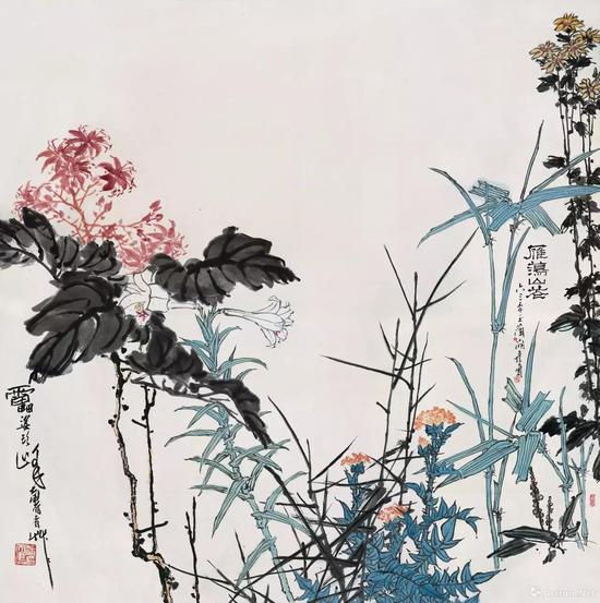 雁荡山花图 中国画 122×121cm 1963年