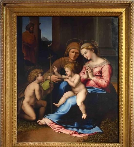图9、拉斐尔学派，《圣家族》，画布油画，约1520年绘制，现陈列于俄罗斯圣彼得堡冬宫博物馆