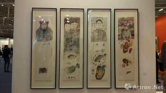 2017艺术北京，李津作品  《龙的盛宴》  138.5X35CMX4  纸本设色 ，120万售出