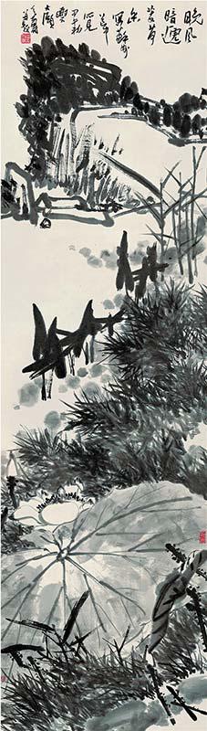 潘天寿 晚风荷香图轴 150×42.7cm 1954年