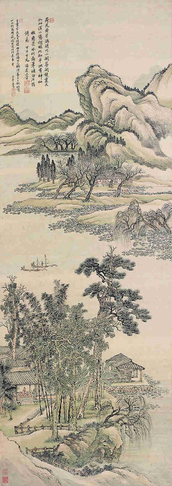 王翚 仿惠崇水村图
　　设色纸本 立轴
　　142×51cm