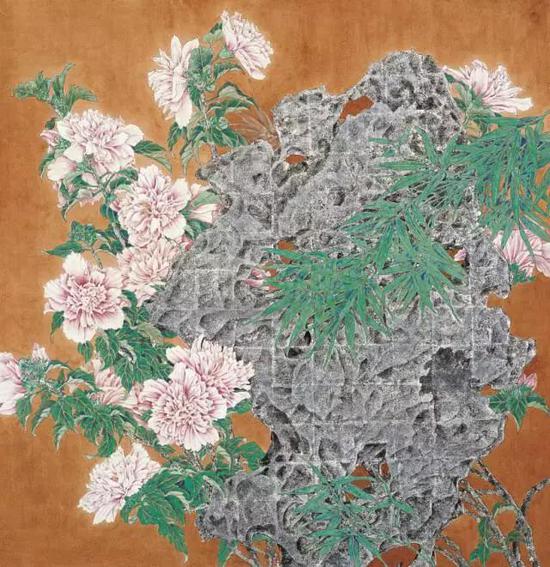 黄晓芬《木槿》100×100cm  纸本