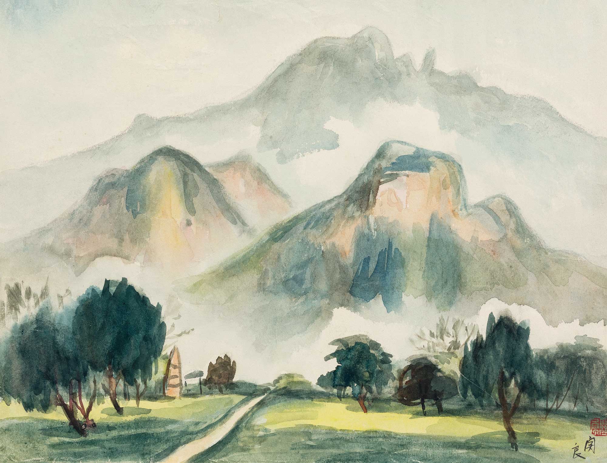 LOT 2608  关良 终南山
1940年作  纸本水彩
29×38 cm