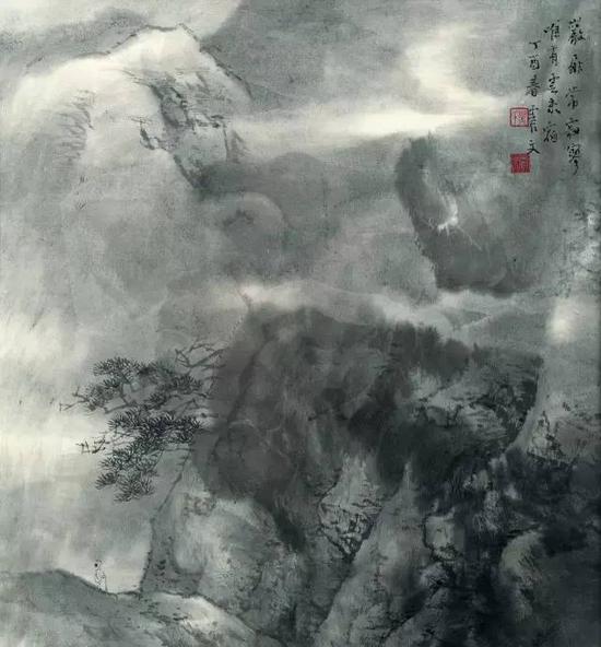 《唯有云来宿》 乐震文 国画44cm×47cm