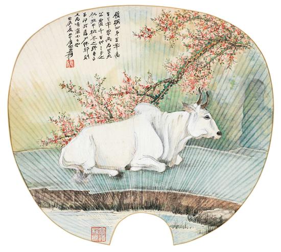 LOT 0463  张大千 天竺覆斗牛
1952年作  纸本镜心
26×32.5 cm