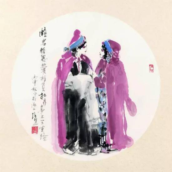 《牡丹亭上三生路》 张培础  国画67cm×67cm