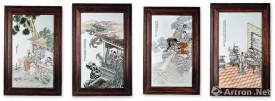 民国邓碧珊画人物故事图瓷板一堂 成交价：430.7万港币