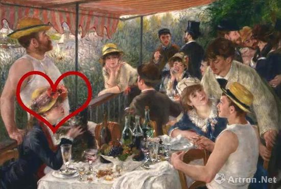 皮耶尔-奥古斯特-雷诺阿《游船上的午餐》1881年(标红处为艾琳)