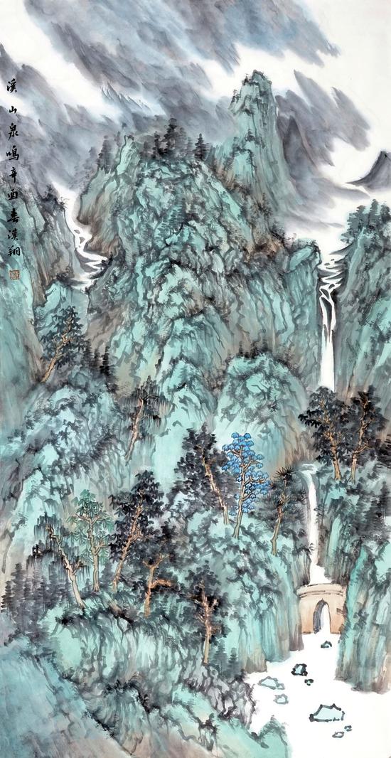 《溪山泉鸣图》 138×68cm 2016年