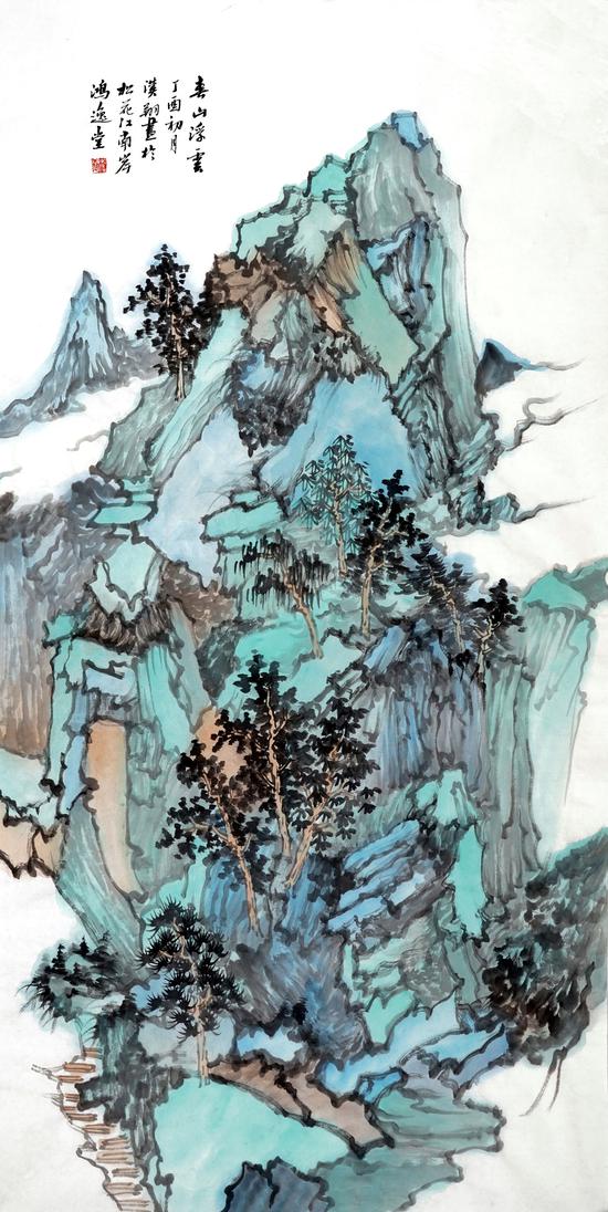 《春山浮云》 138×68cm  2017年