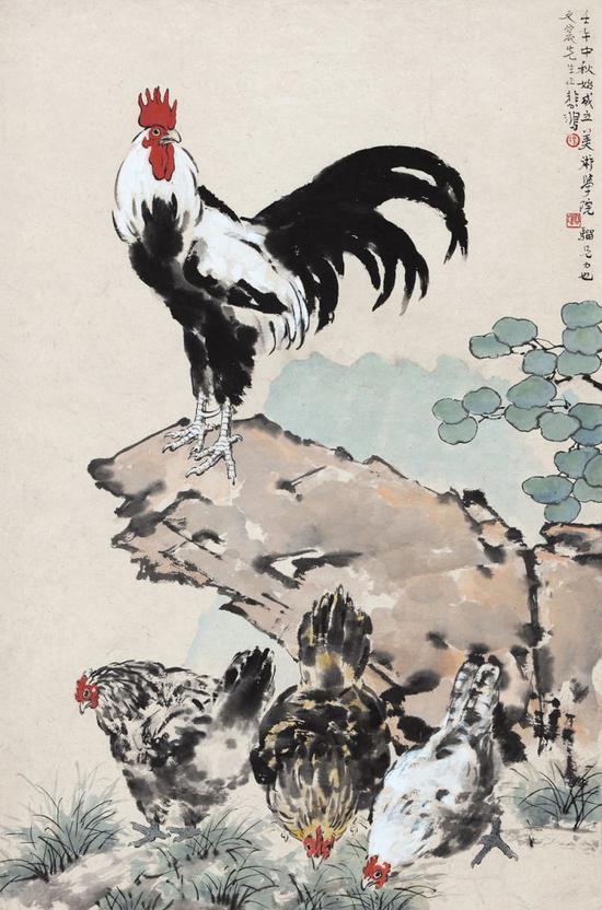 徐悲鸿《四吉图》 1942年作 立轴 设色纸本 92×61cm