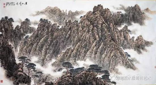 中国画《黄山晴峰》90cmX180cm 作者：刘越胜