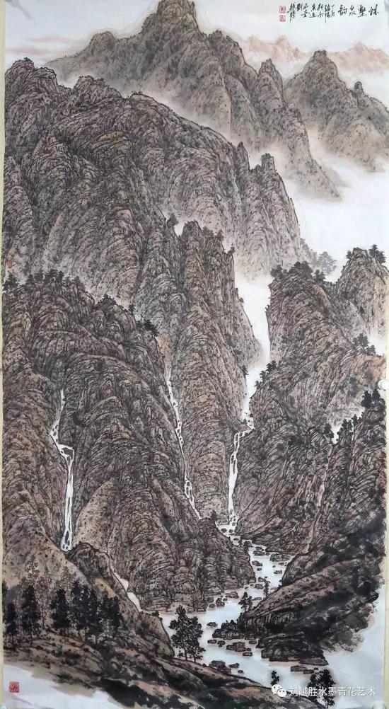 中国画《秋壑泉韵》90cmX180cm 作者：刘越胜