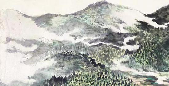 “去年从井冈山回来，反映满山林木，用上去说不定是什么，既可是表现云气，又可是表现流泉，又可是表现轮廓光，但在画面上有了这些条条，就变化多姿，增加装饰美。”——摘自《陆俨少全集·六》P99