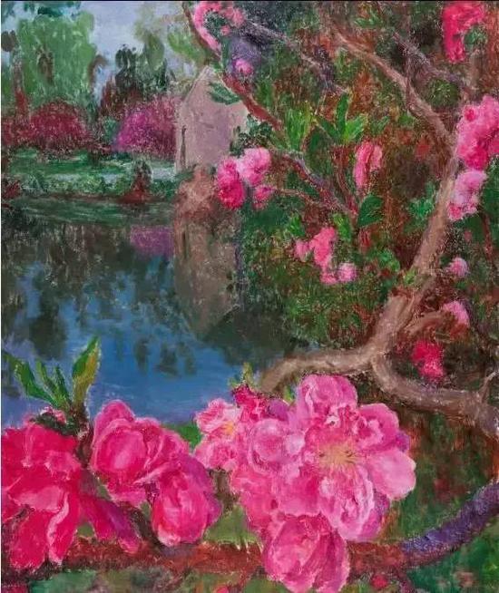 周春芽,《湖边》,布面油画,250 × 200cm, 2015年