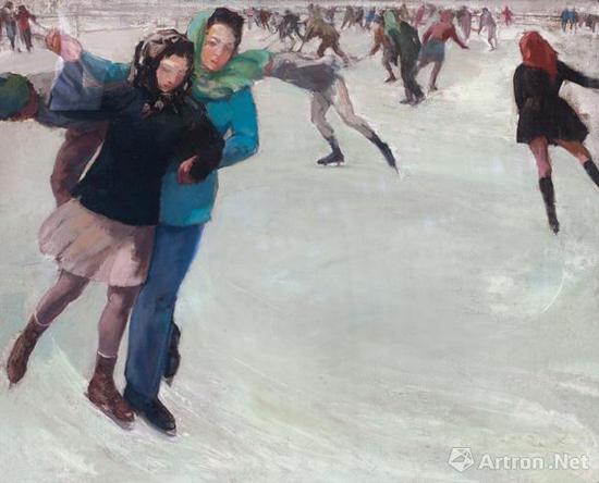 艾中信 滑冰 布面 油画 71.5×88cm 1946年作 成交价:218.5万元
