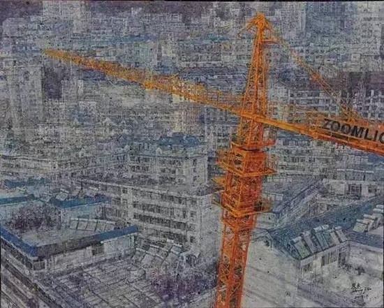 张杰,《造城》,油画,200 × 160 cm,2014
