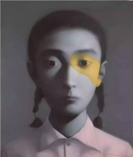 张晓刚,《穿粉红色衬衣的女孩》,布面油画,200 x 160cm,2006年