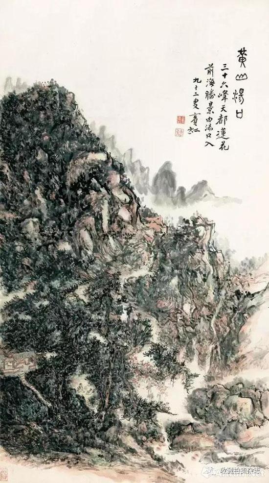 lot706 黄宾虹 黄山汤口 立轴 设色纸本 171×96 cm 成交价：RMB 345，000，000