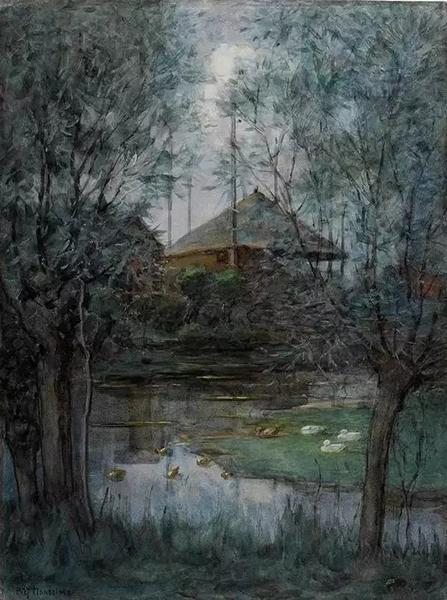 1897-98 Haystack with willow trees