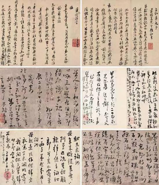 584   高凤翰（1683-1749）?信札册十六开

　　纸本?册页

　　题识：一、与孔丽九弟，前晤姜先生，始知吾弟踪迹，难诧而已，王慧来，并悉行役苦况，述洪泽湖险危之状，为之坠泪心痛者，移时儒心宦海，意丧心灰，怪也。然人生际遇升沉会各有期，一失坠志，又非丈夫所宜，郭汾阳五十始遇，卒成全福设蚤自弃掷，何处後来，仍愿吾弟思之。愚兄此间，景况甘苦自知，飞潜无拘，随气运消息而已。详询王慧可以备悉，无事多谈也。公件巳具有养廉戳领，可支半年之数，尝得库银叁拾两，除给该全分，公费四两去，尚余二十余金，小补罅漏而已。设无此项，竟成束手矣。外画三幅共一束，禀帖一对，转献孔道宪，八分书一幅，为弟备献。梁宪者，以素未通禀，不敢冒昧，吾弟转禀可耳。又大八分一幅，小画二方，皆愚兄得意笔，端寄吾弟，略为黄连树下琴具而已，一笑。钤印：养以透云香

　　二、复纪旌德书，接来书已悉书意，弟亦同此苦也，……我辈年遇四十後，便当打算下半截，此语言之凄然，不复更言矣。钤印：高凤翰印

　　三、与宋清远同学，……湖海十年，阅人曾数，所得仅有此耳。大兄以为何如。钤印：高凤翰印、仲威亦字西园

　　四、弟出门後，家中百事仰托，儿子云事，尤盛关注，昨得家字云，初二日入学，计此时顽豚已登高斋矣。村辈无知，百凡见宥，容当百谢，不尽。蕉老娣丈法应老，上岁似当有所赠，须中谢之，弟翰顿首。钤印：学做人

　　五、屡修灵斋得悉…………叶翁四兄大人，愚姻弟翰顿首。钤印：西园图书、天之敝民

　　六、别後境况…………如弟翰顿首。钤印：高凤翰印

　　七、与驷儿来询，……三月二日仲舅字。

　　八、尊作议论…………痺道人左笔。钤印：桐庄别印

　　九、昨午…………翰左手顿首。钤印：介亭高生

　　十、尊昨已过…………阜翰左手。钤印：桐庄别印

　　十一、社事大若可知，而病夫又苦於来城，从此便已亦是大丑，缘尽听之可耳。拙文一首，送看即批下为祷。镜墅亲家，同学老痺翰左手。钤印：左军痺司马

　　十二、气古神兽，是格前触目齐寄，是心胸□超，眼中恐不易得如此秀中也。惟中间？牛数语，不知出处、用法，尚望示明，再议。教老同学，社中老痹翰左手。钤印：痺

　　十三、气古神…………杜中老痺翰左手。钤印：凤、翰

　　十四、左手执笔以来，书火拗劣，诗成欲书，不敢下笔，良以支离恶札，唐究前辈为惧耳。正尔踌躇，而好友法君下过来相示，殆天不更，痹废残，民得罪名贤也。乃涤研易墨，属笔书之，而并为记之，如有闻口。凤翰左手。钤印：凤、翰

　　十五、生女属龙，义儿一辈人，我中旦喜，老母可知，甚慰，甚慰。向闻甥颇不健，日来想亦少豁，其慰问切切，不一。大甥仲舅氏左手信。钤印：左手

　　十六、苍翁叟…………老痺左手。钤印：介亭高生

　　展览：《扬州八怪展》，谦慎书道会，1997年1月15日。

　　出版：《扬州八怪展图録》1997年1月1日。

　　简介：高凤翰，字西园，号南村、南阜、云阜、石道人等，山东胶州人。雍正五年举孝友端方，曾官安徽歙县知县，泰州巡盐分司。擅诗文、书法、绘画、篆刻。五十五岁时因右臂病废，书法篆刻乃以左手为之，毅力惊人。作品拙中得势、苍劲老辣。爱砚成癖，藏砚多至千余方，自刻砚铭165方，为“扬州八怪”之一。

　　尺寸不一

　　RMB： 280，000-380，000