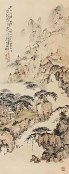 钱松喦（1899-1985）?善卷洞图　1942 年作

　　设色纸本  立轴

　　尺寸：80×32cm

　　参考价：150，000-250，000

　　款识： 泉自一井出，人从九天入。优游云山中，出谷行衣滋。此善卷水洞出江也，涧边有亭覆石上，刻碧鲜庵三字，乃祝英台读书处，介如先生法家正之，时在壬午之秋七月既望。钱松嵒并集商卜文题小诗。

　　钤印：庐（朱文）?松喦（白文）?芑庐诗画（白文）?松嵒所作（白文）

　　简介：钱松喦（1899-1985），当代画家，江苏宜兴人。曾任江苏省国画院院长、名誉院长，江苏省美术家协会主席，中国美术家协会常务理事、顾问，第四、五、六届全国人大代表，是当代中国山水画主要代表人之一。

　　说明：2009年《家乡颂—钱松喦笔下的宜兴》P43页出版。