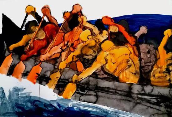水彩参展作品:大时代系列《远方-谁主沉浮之18》 刘亚平 76X53CM 纸本水彩 2017年