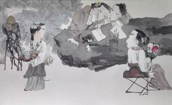 国画参展作品:《红楼梦之海棠诗社-手卷(局部)》 马小涓 928.2X35CM 纸本水墨 2012年