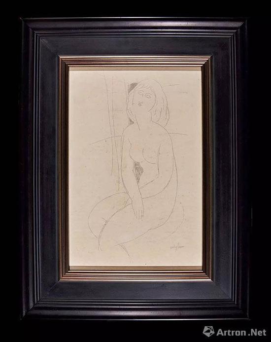 意大利画家莫迪利亚尼 《坐着的裸女》素描作品