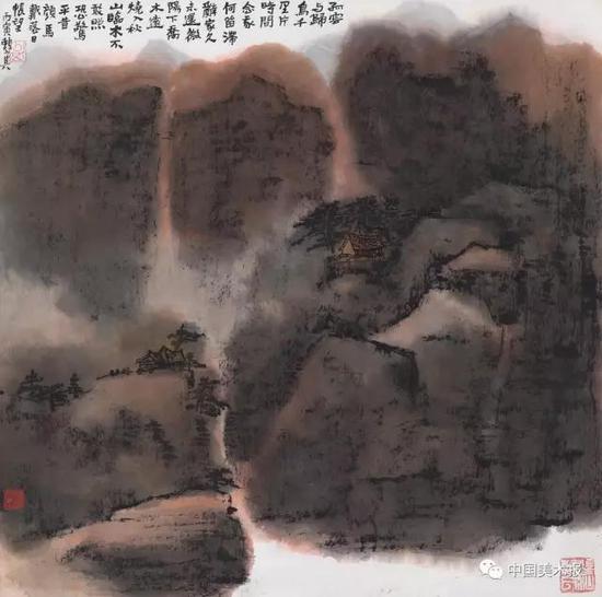 孤云与归鸟 赖少其 中国画 68×68cm 1986年 广州艺术博物院藏