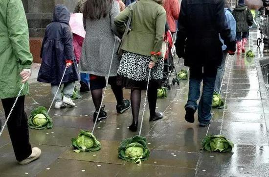 ▲ 韩冰《The walking the cabbage movement in Manchester-2 》；2008