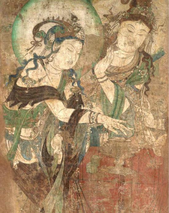 五代时期慈胜寺壁画(局部),《菩萨焚香图》,纳尔逊艾金斯艺术博物馆藏。
